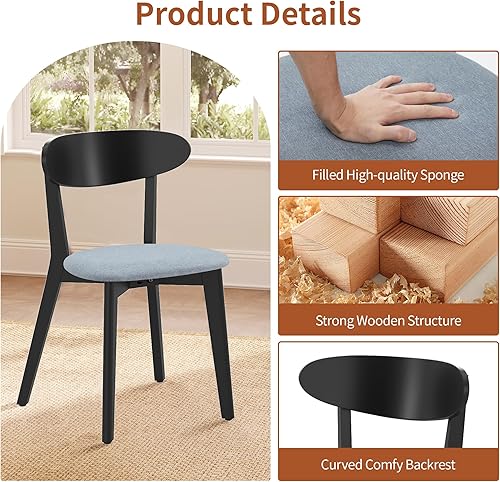 Miniatura 3 de Juego de 4 sillas de comedor, silla de comedor de madera maciza sin reposabrazos, silla de comedor estilo de mediados de siglo moderno con cojín de