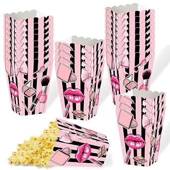 24 Pcs Girls Makeup Party Popcorn Boxes Make Up Birthday Party Decorations Pajama Spa Party Supplies Slumber Sleepoever Party Favors Bags Boxes