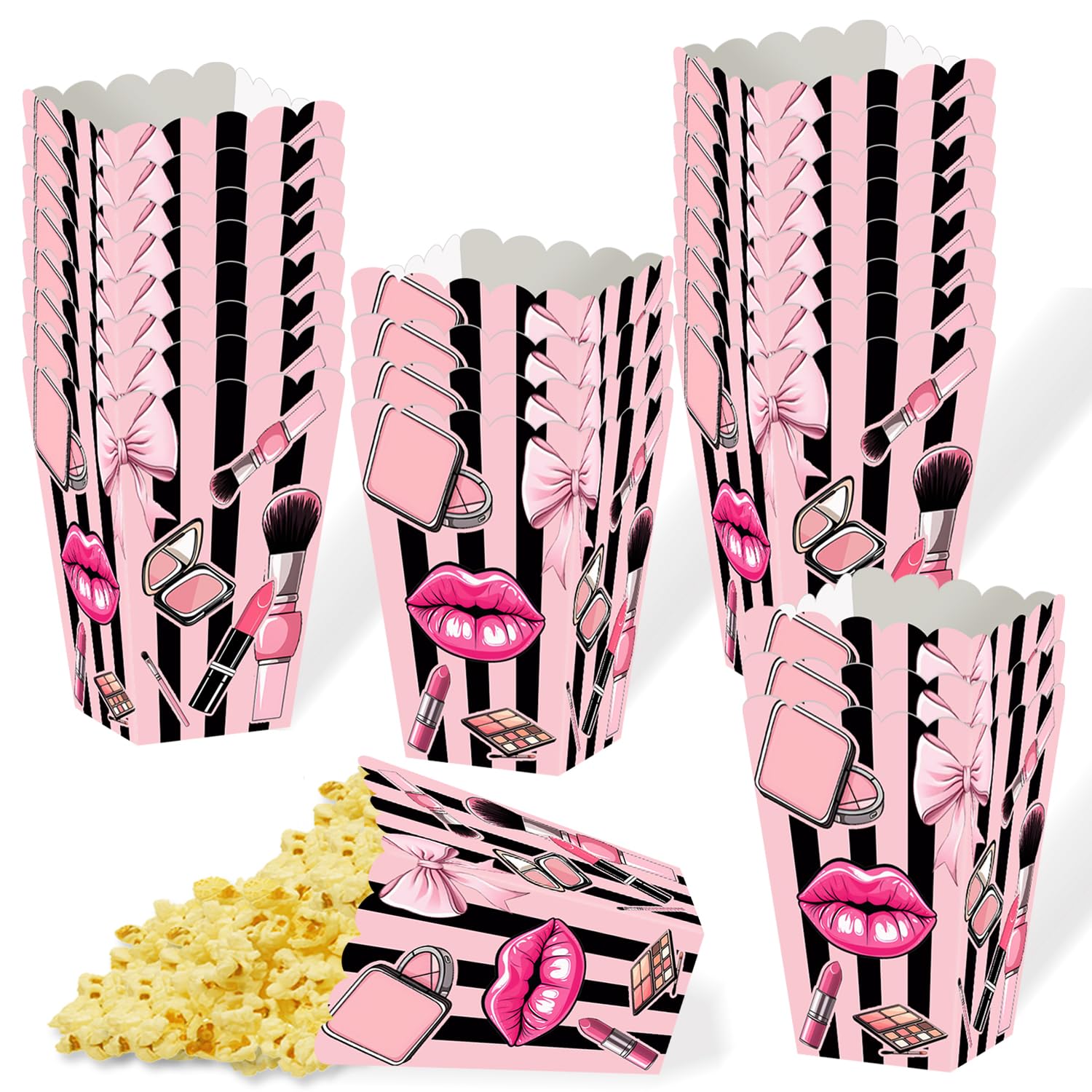 24 Pcs Girls Makeup Party Popcorn Boxes Make Up Birthday Party Decorations Pajama Spa Party Supplies Slumber Sleepoever Party Favors Bags Boxes