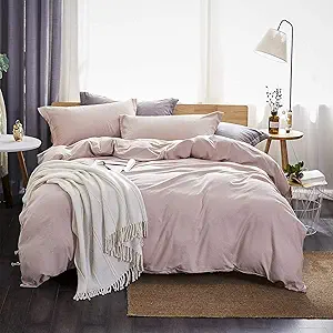 Dreaming Wapiti Duvet Cover Queen,Washed Microfiber Pink Queen Size Duvet Cover Set,Solid Color - Soft and Breathable with Zipper Closure & Corner Ties (Pink Mocha, Queen)