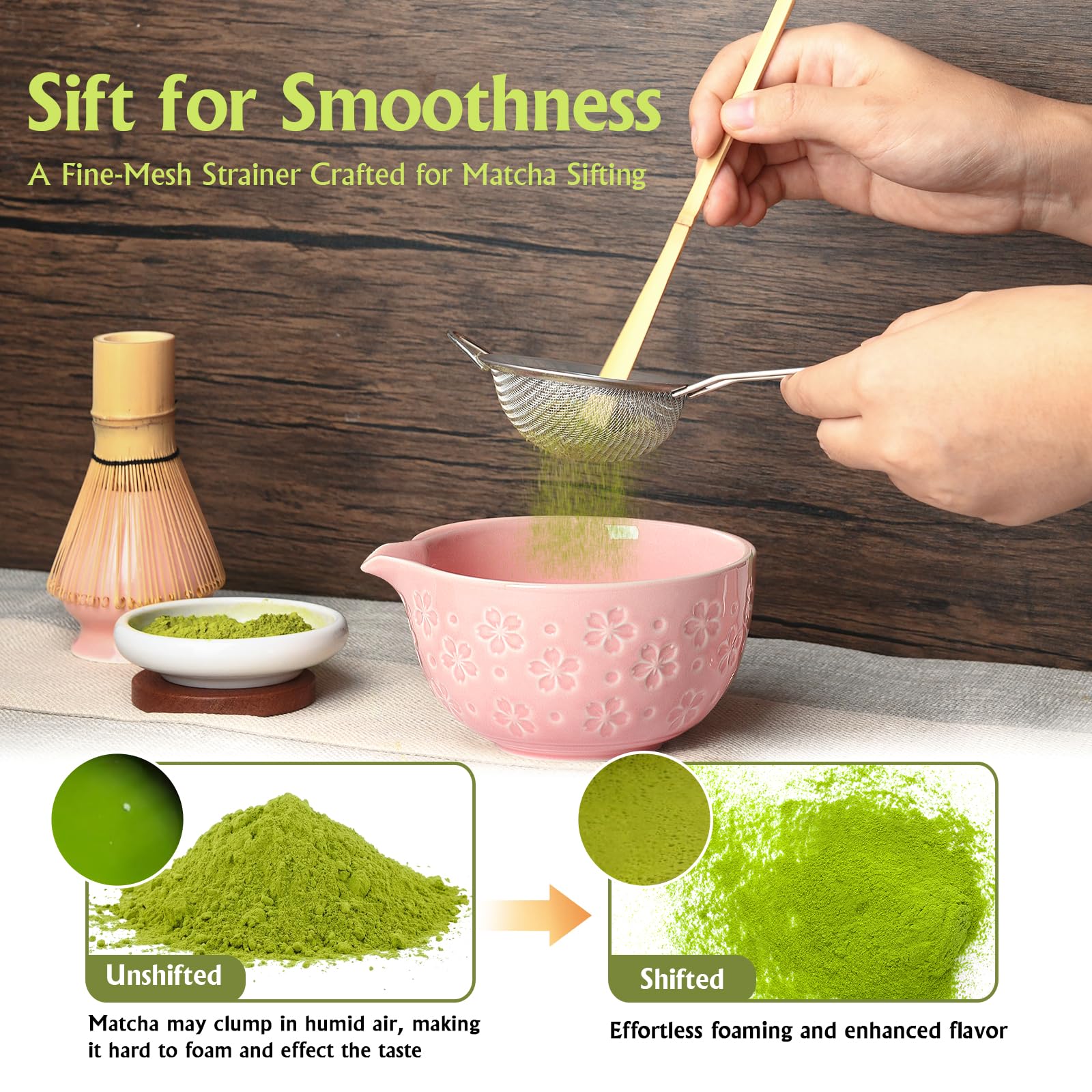 Matcha Whisk Tea Set Kit: Japanese Matcha Kit - Ceramic Bowl Bamboo Whisk Chasen Holder spoon Measuring Scoop Sifter - Traditional Practical for Tea Ceremony Breakfast Lattes - Home Kitchen Christmas