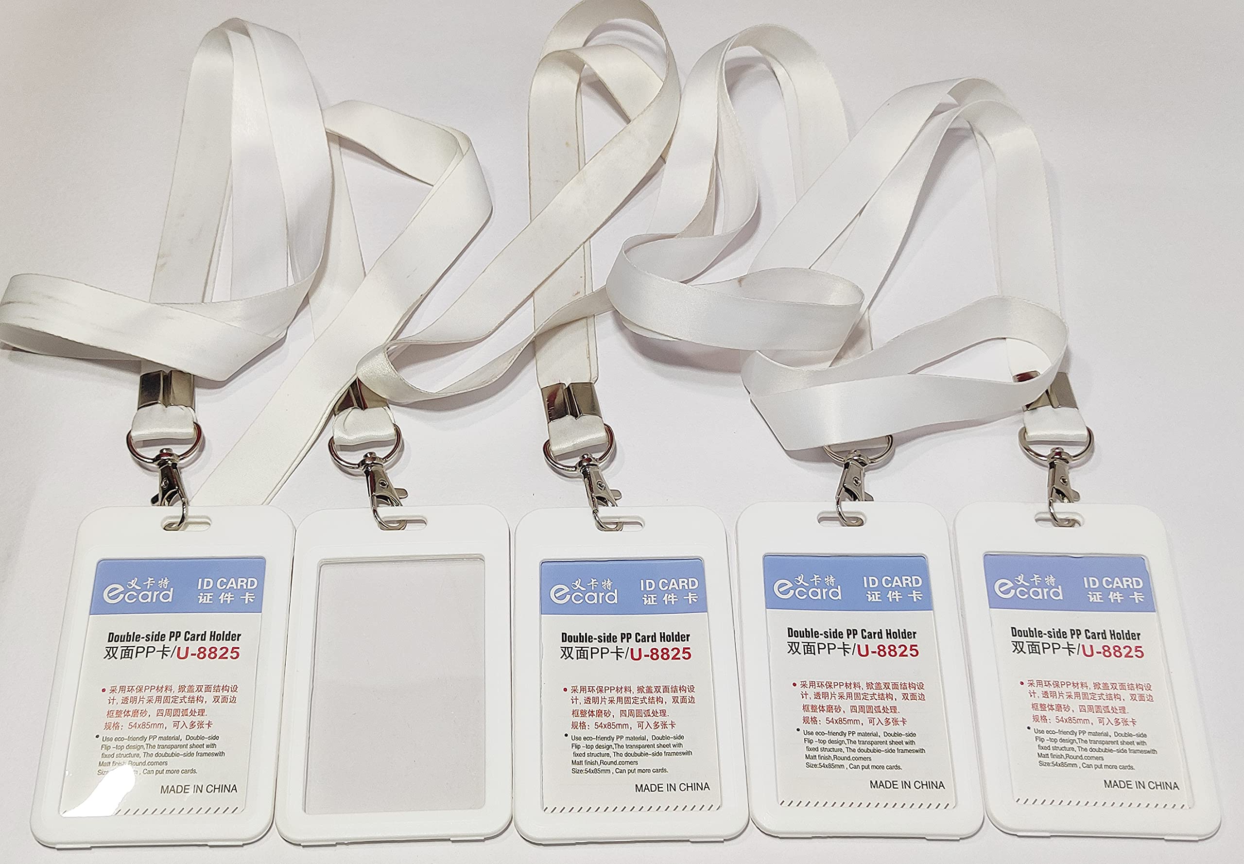 Abha International Plastic ID Card Holder with Premium Lanyard for Office/School (Vertical) (White, Pack of 5pcs.) 1