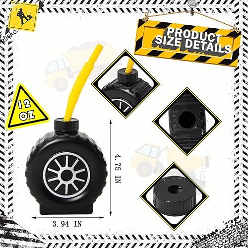 Miniatura 2 de Tazas de camión de construcción con popote amarillo para fiestas temáticas de construcción, decoraciones de fiesta de camión monstruo, tazas de