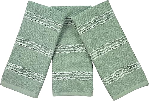 Miniatura 203 de Toallas de cocina verde salvia: 100% algodón paño de limpieza suave secado absorbente textura Terry Loop, juego de 3 multiusos para uso diario Negro
