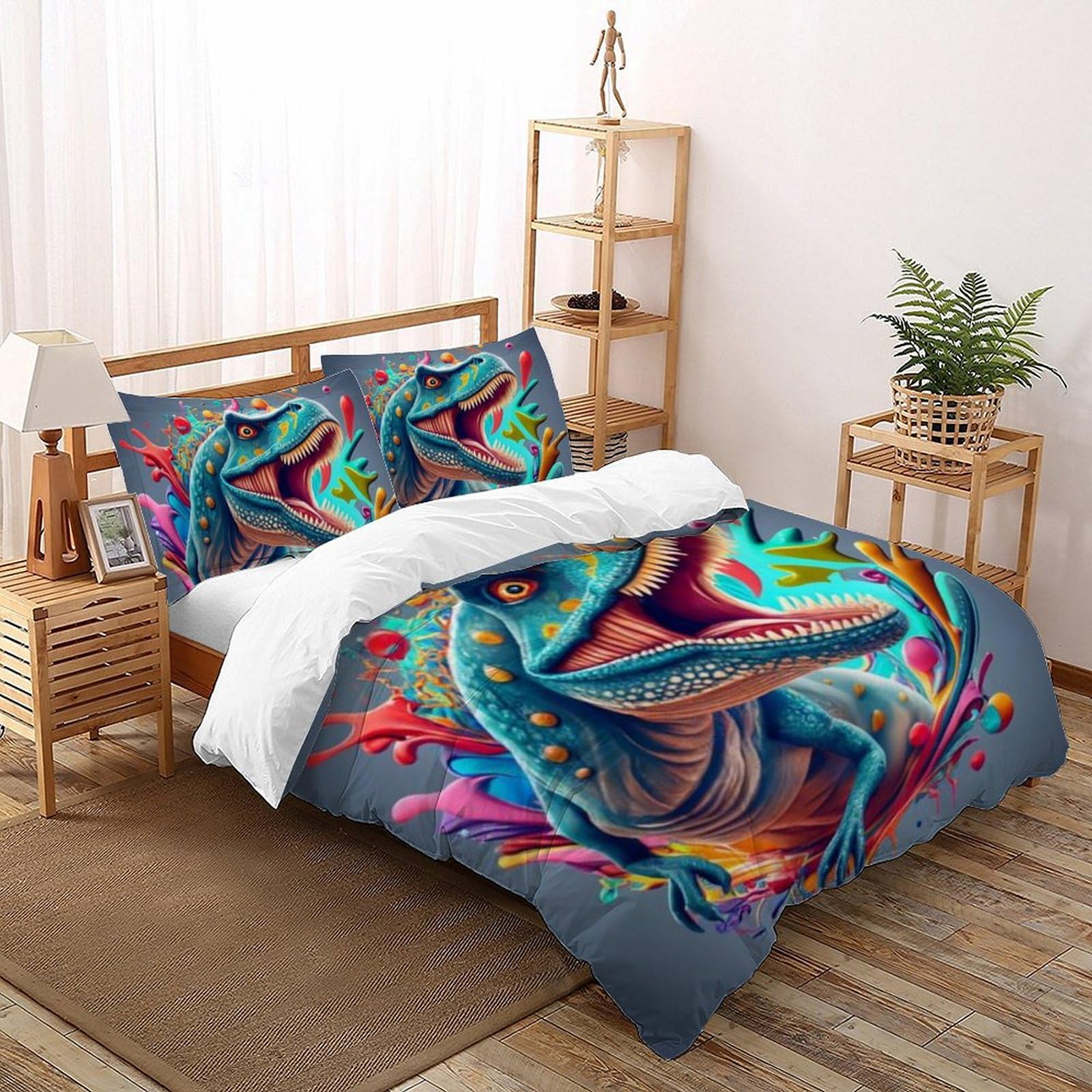 Housse de couette dinosaure en microfibre 3D respirante et facile à nettoyer pour garçon