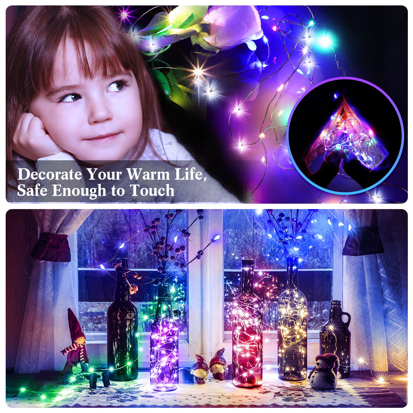 Paquete de 150 luces LED de hadas que funcionan con pilas, 3 modos de velocidad, 2 m, 20 luces LED alimentadas por pilas, alambre impermeable, luces parpadeantes, recuerdo de fiesta para bricolaje