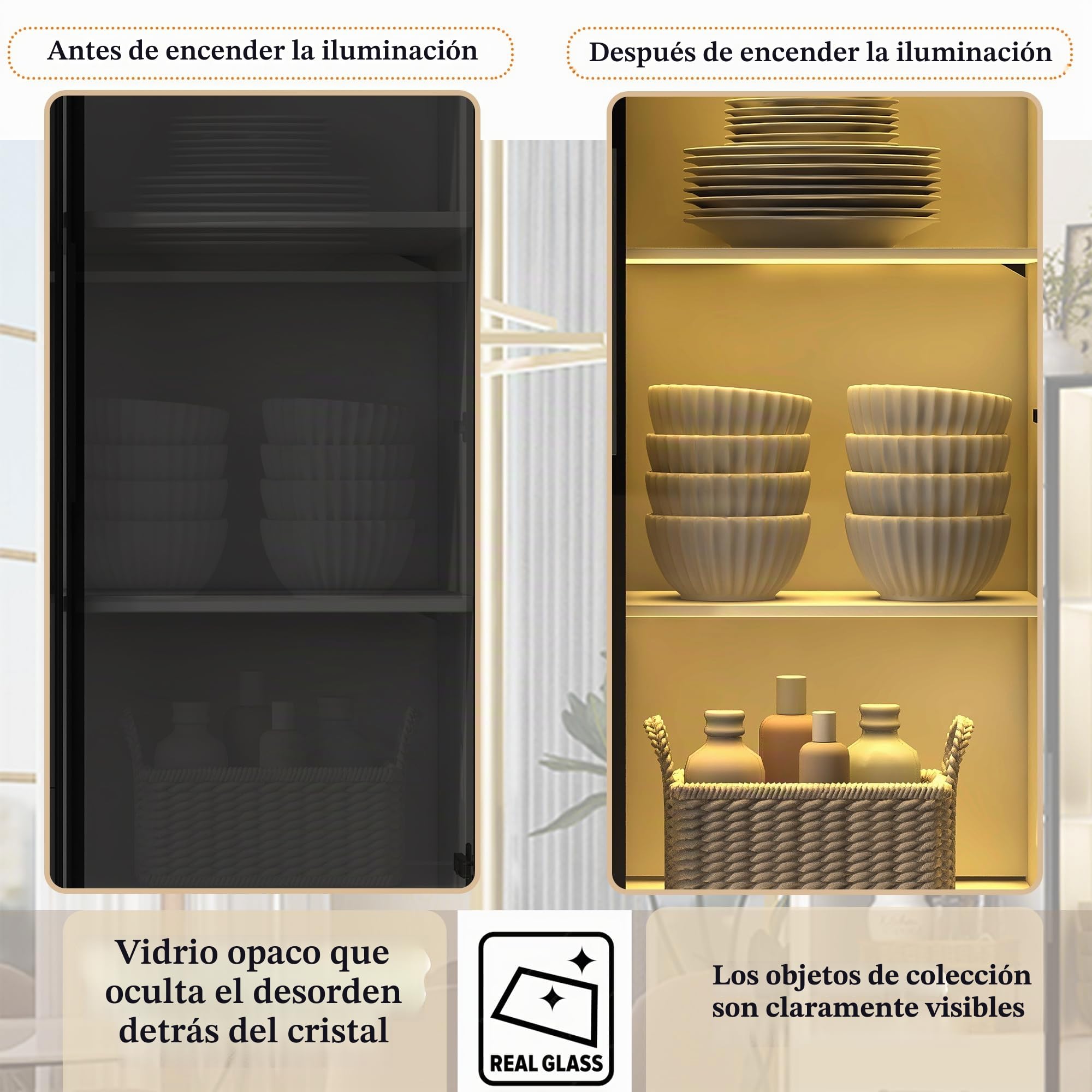 Merax Vitrina LED de 80 x 40 x 160 cm, estantería con puerta de cristal templado, 3 cajones y 3 compartimentos abiertos, marco de aluminio, LED multicolor, armario de cocina, color blanco