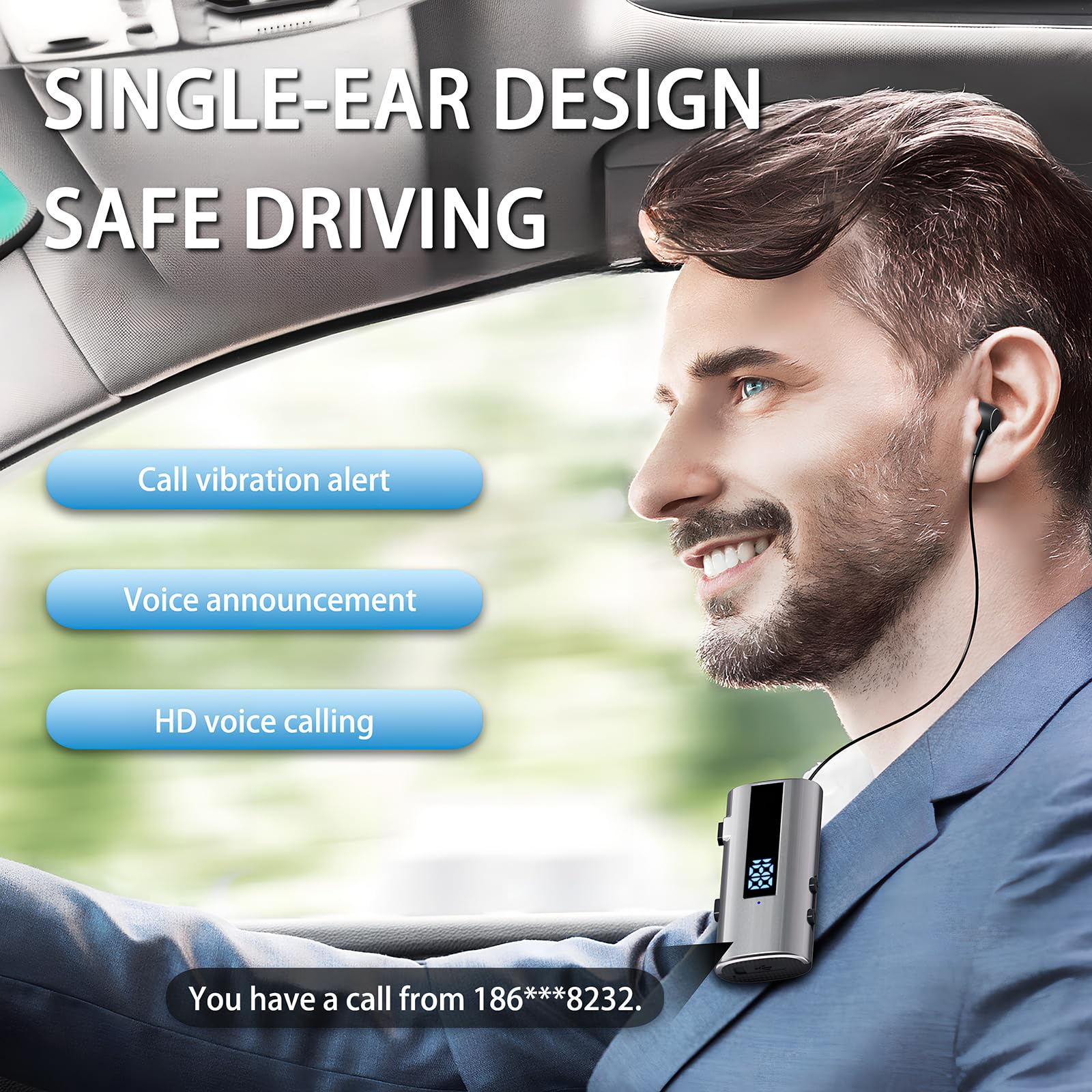 Auricolari Bluetooth con Cavo Retrattile, 50H Cuffie Wireless Lavalier con Vibratione, LED Power Display, IP65 Impermeabile, Doppia Connessione, Chip 6.0 (Grigio Nerastro)