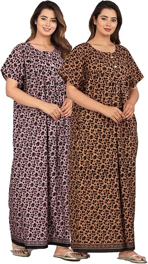 Monique Brand 100% Pure Cotton Nighty for Woman | Floral Gown for Women Night Wear | Cotton Nighty for Women Stylish
