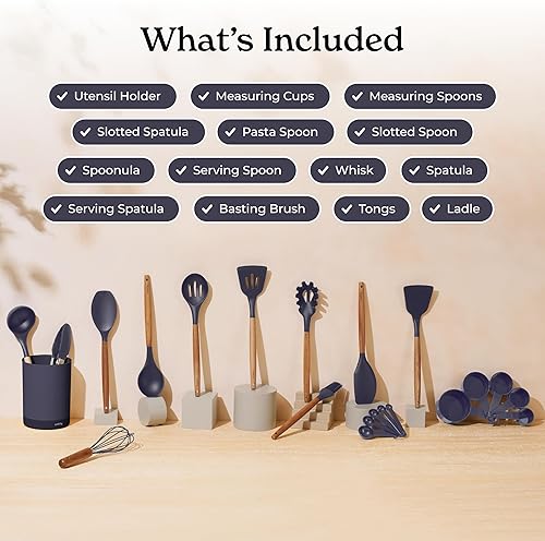 Miniatura 8 de Juego de utensilios de cocina de silicona y soporte juego de utensilios de cocina, esenciales de cocina para el nuevo hogar y el primer apartamento,