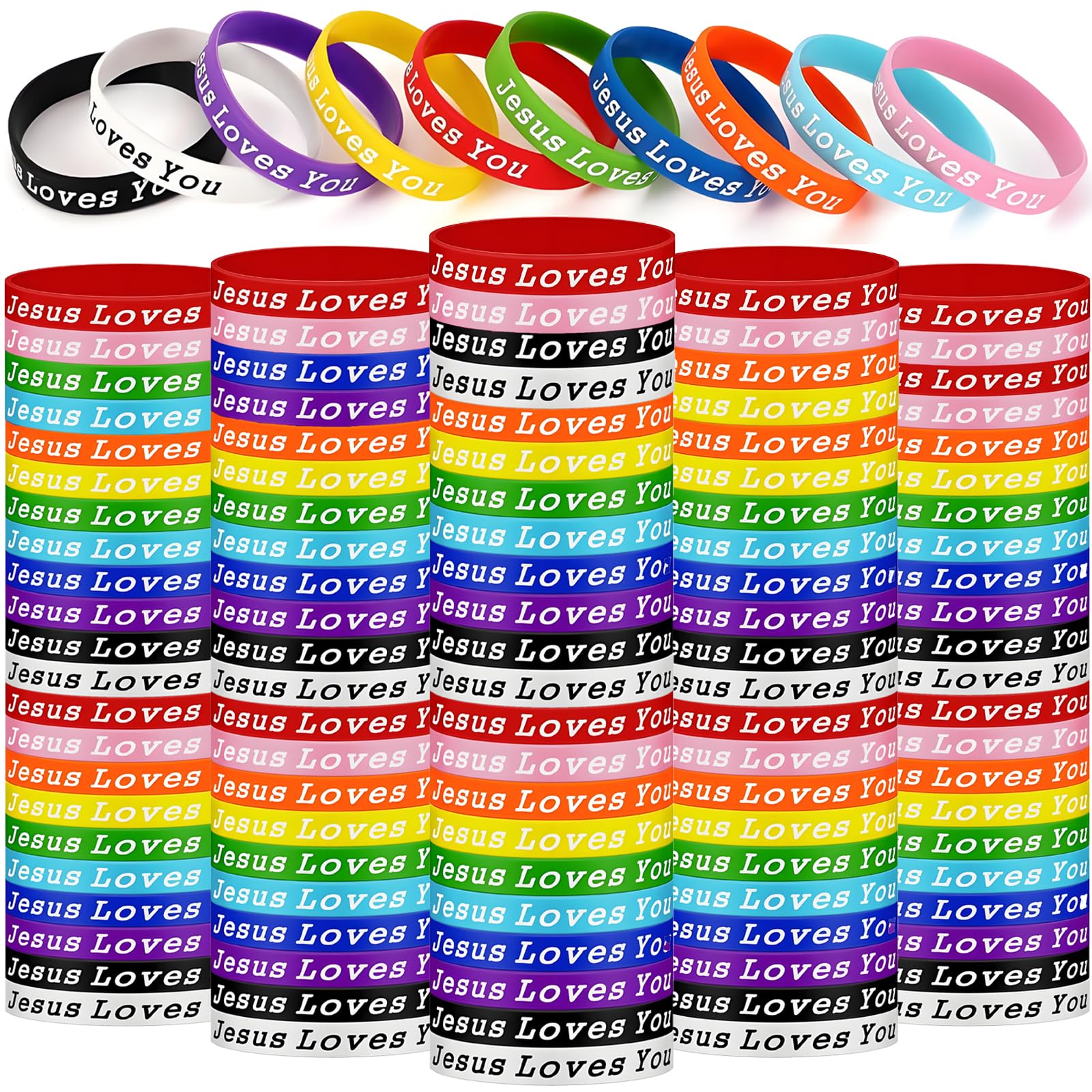 110 Pcs Jesus Loves You Silicone Bracelet, Colorful Christian Wristbands, Rubber Jesus Bracelet,Christian Bracelets Bulk, Bible Verse Bracelets and Scripture Wristbands for Religious Party Favors