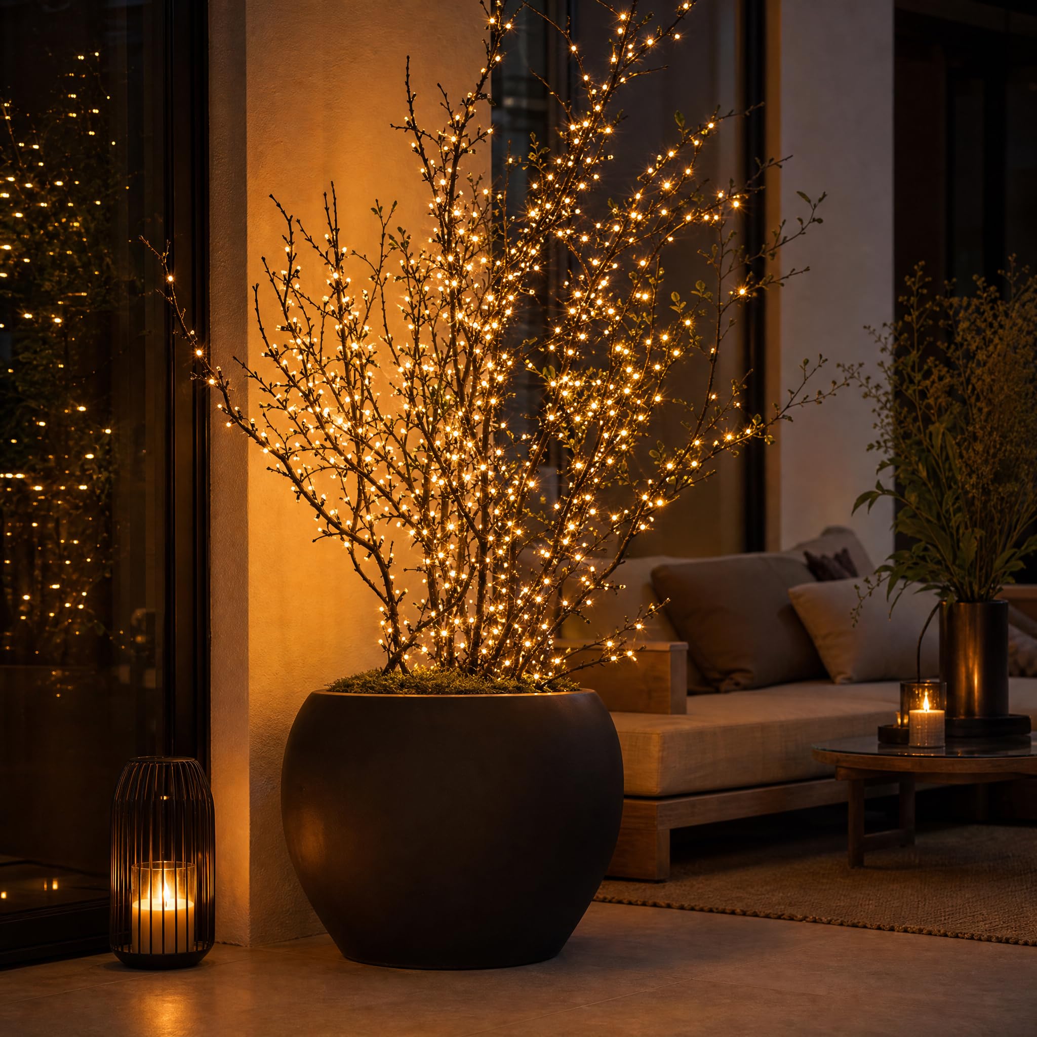 hellum Lichterkette Außen LED mit Stecker, 800 Mini-LED warmweiß, 15,98 m beleuchtet, schwarzes Kabel, für Weihnachtsbaum, Balkon & Terrasse, Gartenbeleuchtung, <59lm, 151893