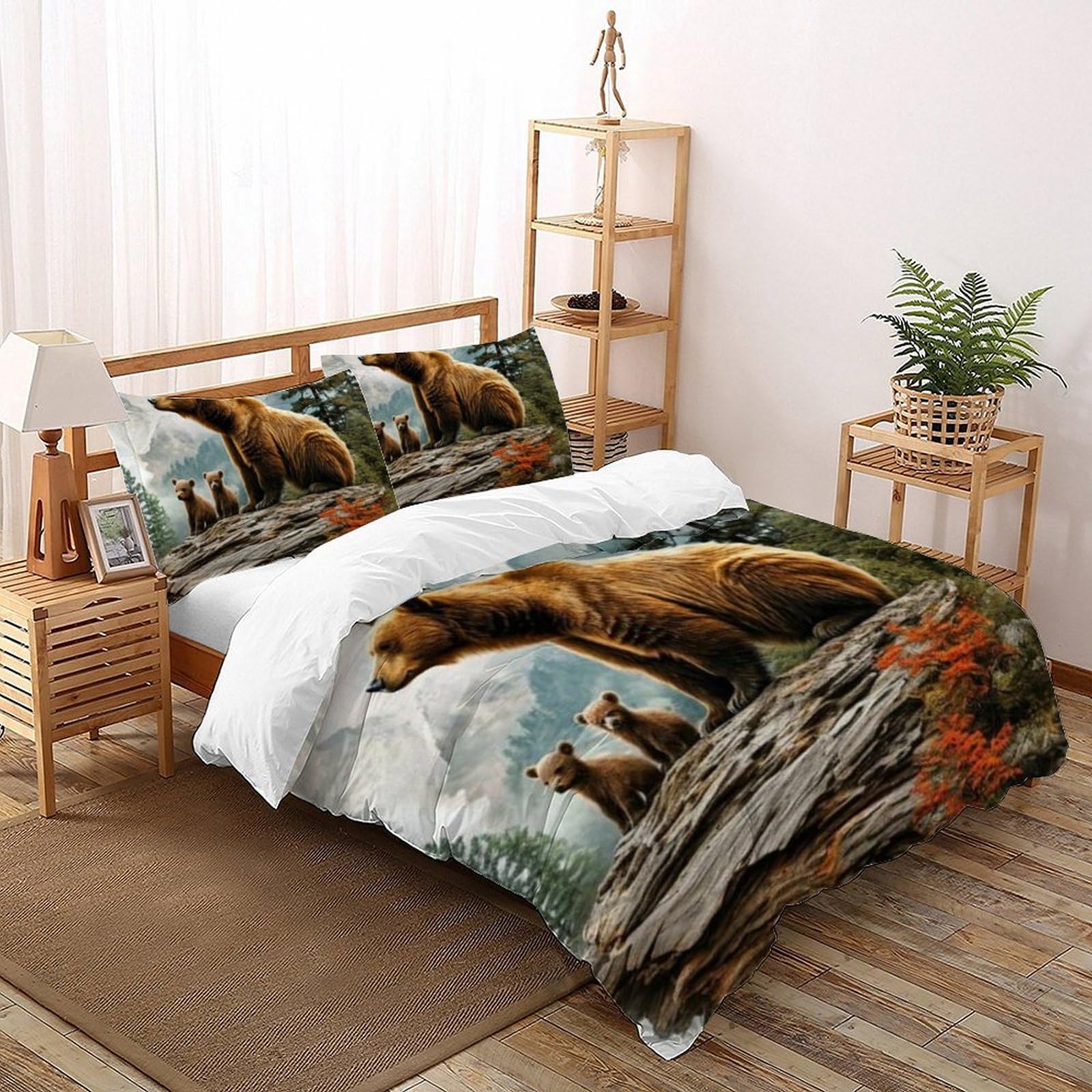 Housse de couette ours 260x220 en microfibre douce pour lit king size sans plis