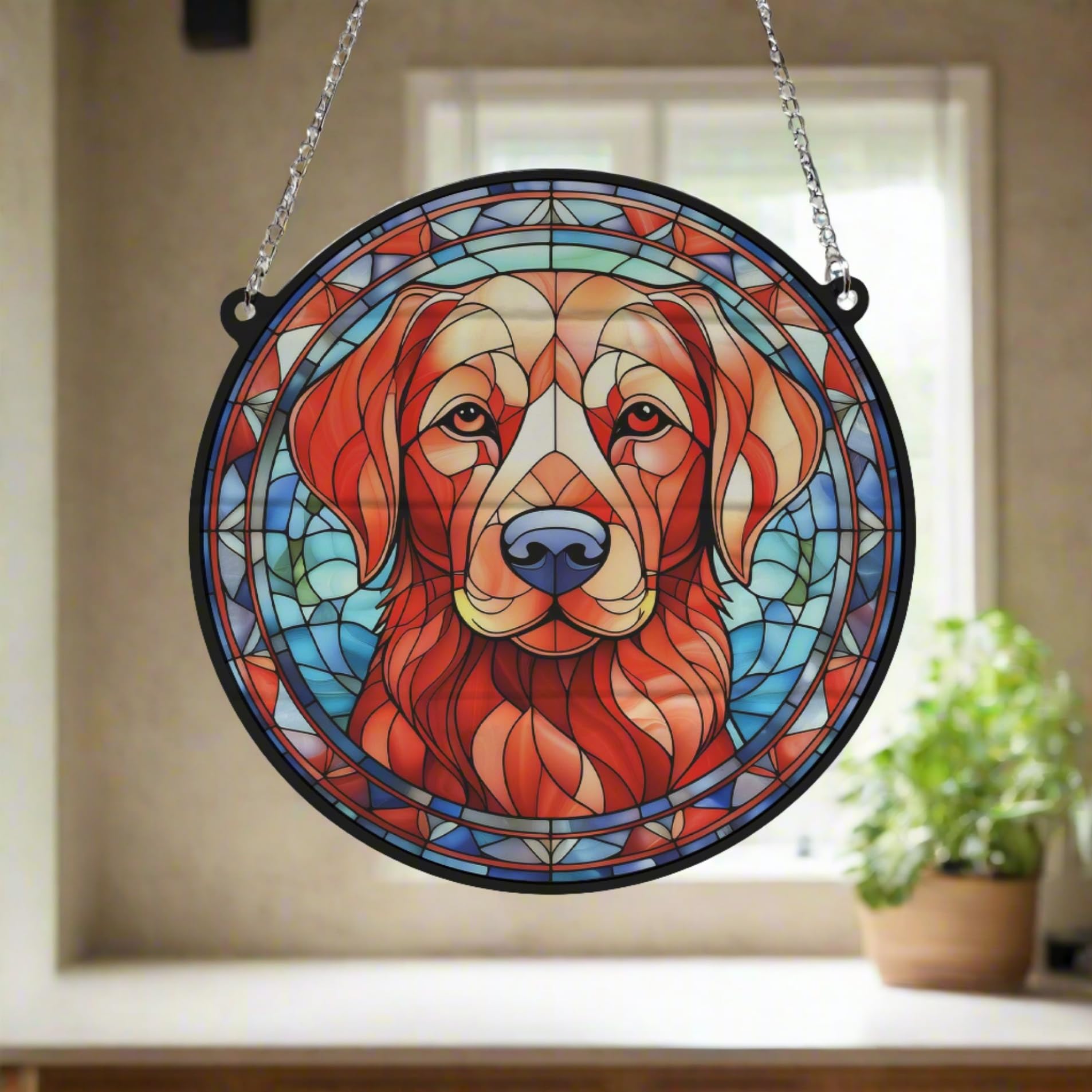 Labrador Fox Red Stained Glass Effect Suncatcher - Garden Gift - Dog Gift - Pet Memorial (13cm), Brown, Orange - Image 4
