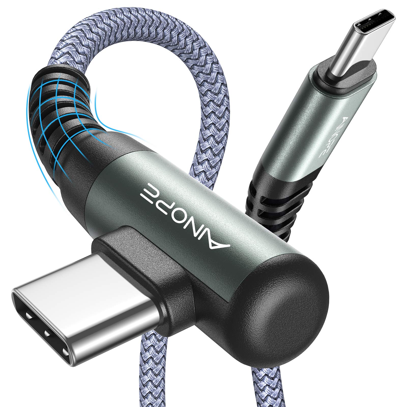 AINOPE USB C Cable 60W 4-Pack 3.3FT+3.3FT+6.6FT+10FT Nylon Braided USB C to USB C Cable Type C Charger Fast Charging Right Angle USBC Cable Charger Cord for iPhone 16 Pro Max 15 Plus Samsung S24 Grey