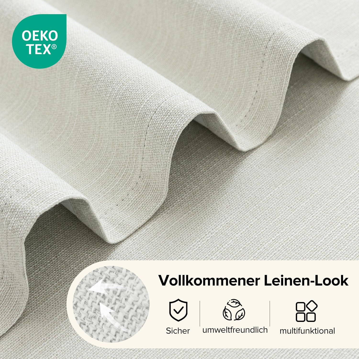 100% Vorhänge Blickdicht Leinenoptik, Verdunklungsvorhänge Leinen 2er Set, H 175 x B 140 Thermovorhang Hitzeschutz Hellbeige Gardinen mit Ösen Lärmschutzvorhang für Schlafzimmer Wohnzimmer