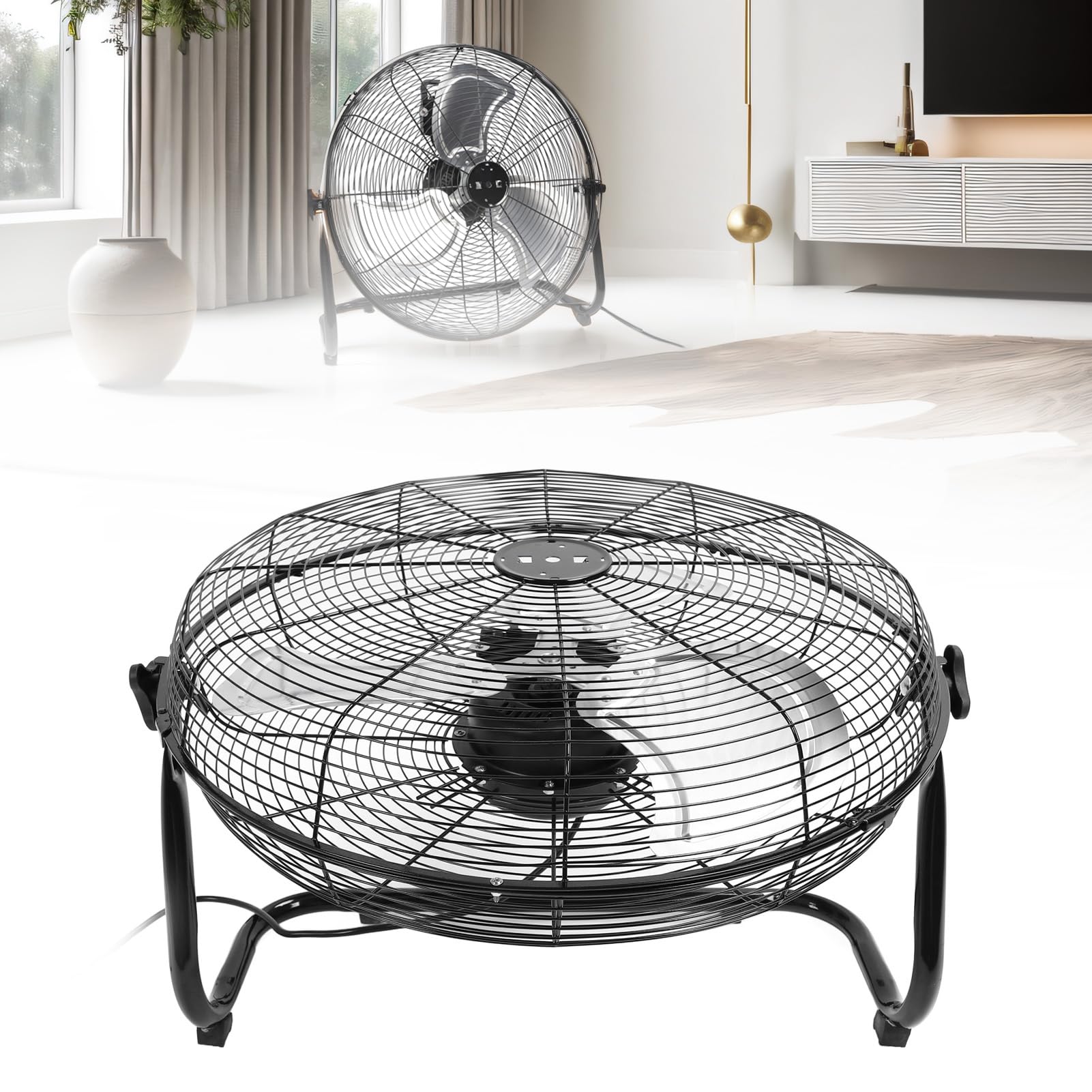 Ventilador de Piso de ángulo Ajustable de 20 Pulgadas, 2000 RPM 4 Velocidades 65 DB 180 W Buena Velocidad Ventilador de Piso Industrial de Aleación de Aluminio Resistente (Enchufe europeo