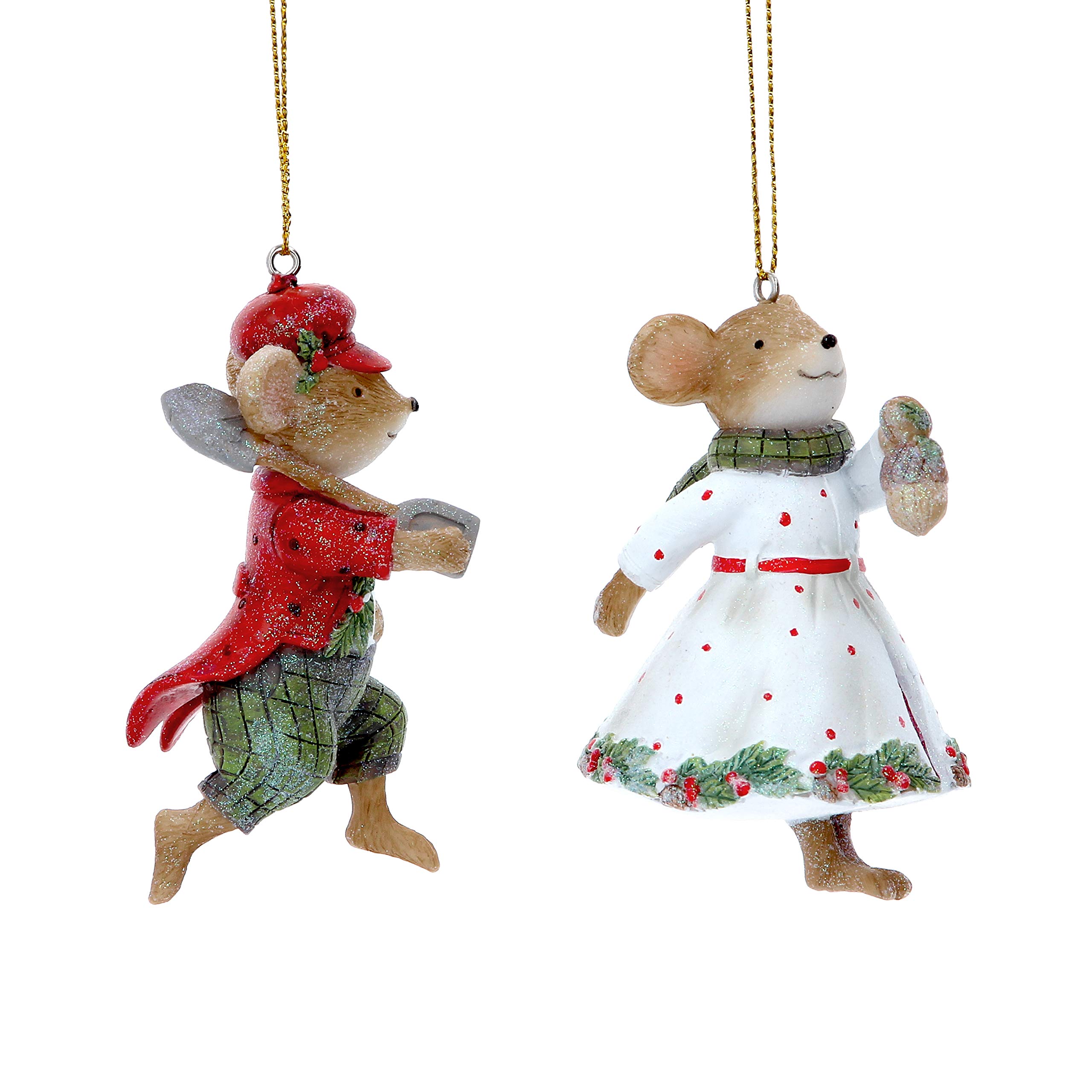 Gisela Graham Mr And Mrs Mouse Dressed In Red & White Resin Mr And Mrs Mouse Set Of 2