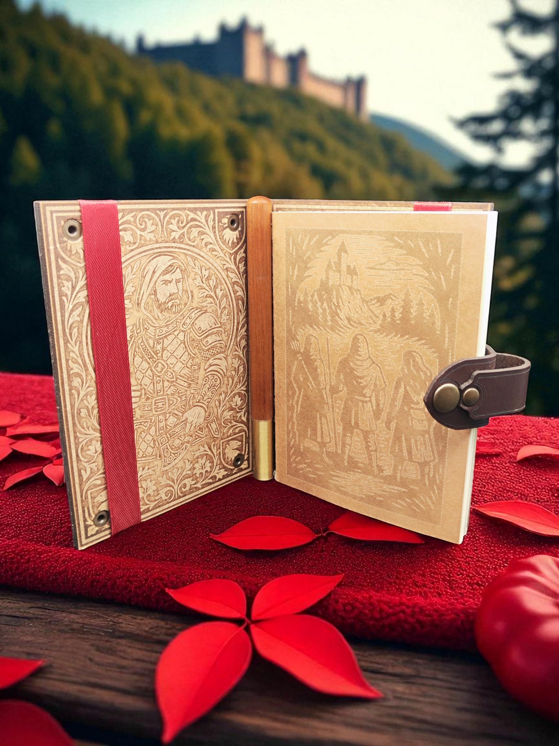 Carnet d’Aventurier Dragon – Journal en Cuir et Bois Rechargeable avec Stylo et Recharges, Carnet Médiéval pour Écriture, JDR, GN, Notes ou Croquis – Fait Main en France