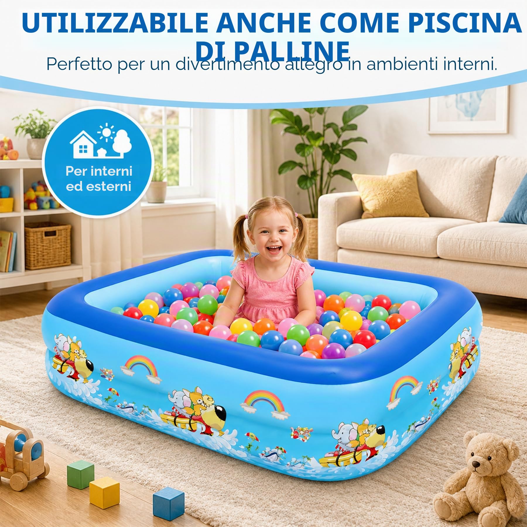 Sunshine smile Piscina gonfiabile per bambini, 120 x 85 cm, rotonda, rossa, 3 strati, per bambini di tutte le età