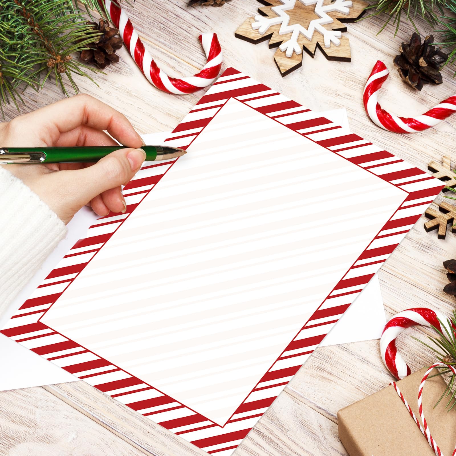 JarThenaAMCS Weihnachtsbriefpapier, doppelseitiger Druck, rote Zuckerstange, gestreift, Briefpapier für Notizen, Grußkarten, Einladungen, Bürodruck, 21,6 x 27,9 cm, 60 Blatt