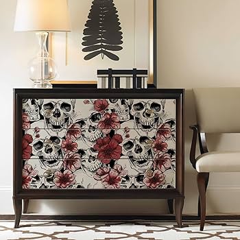 Amazon | LwenSnow スカルピールアンドスティック壁紙 レッド