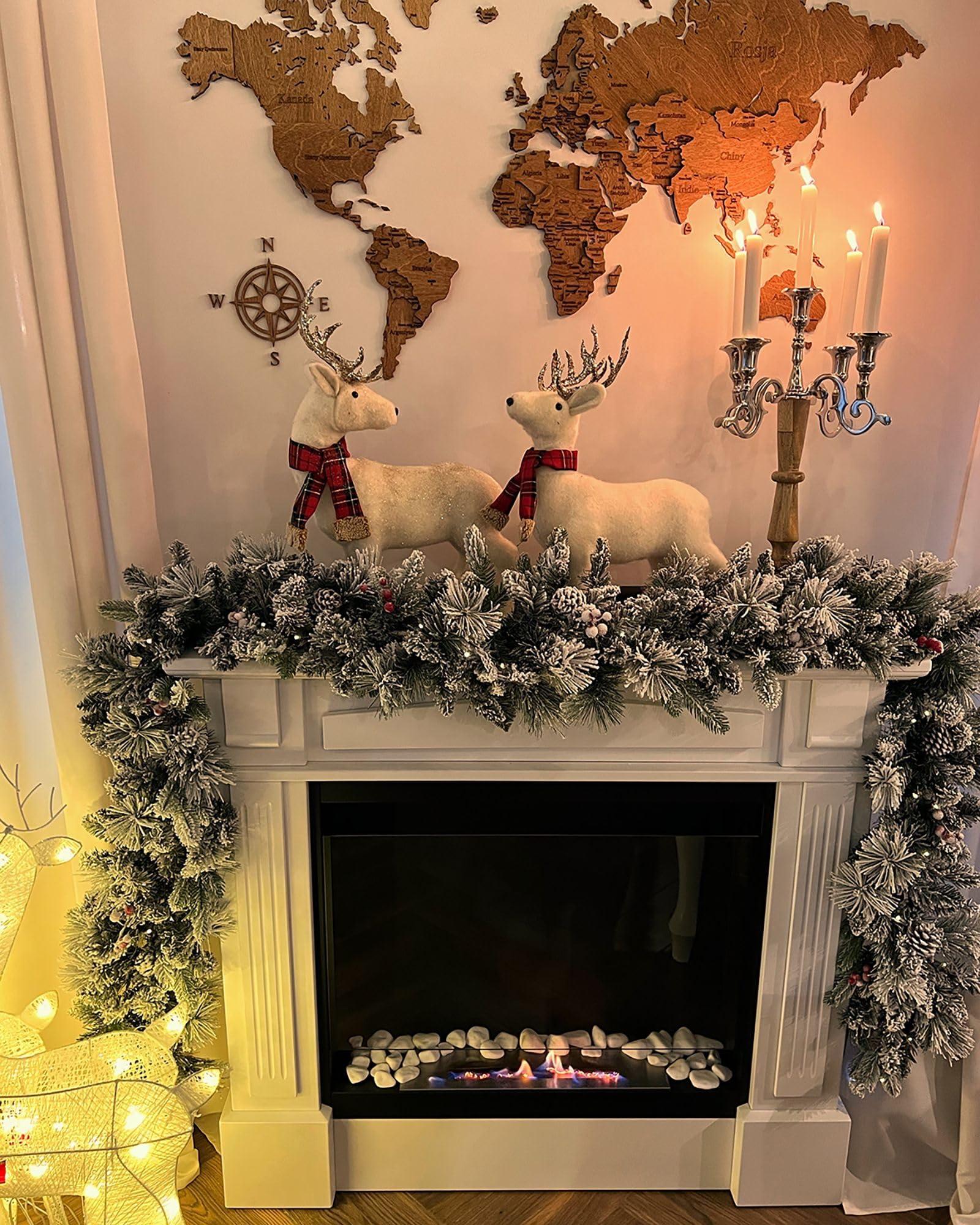 Weihnachtsdeko Rentier Dekofigur Weihnachtsfigur Webpelz weiß 51 cm Mustola