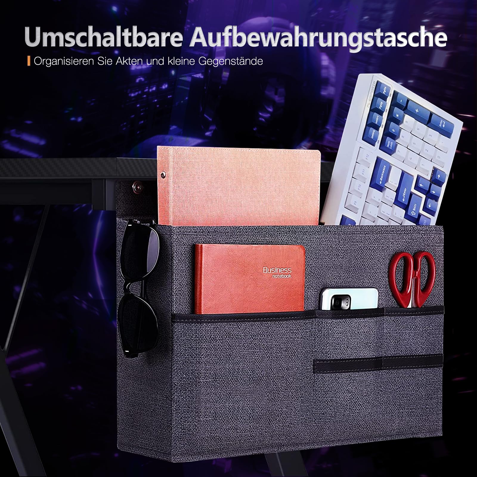 ODK Scrivania Gaming, Scrivania Computer 167x120cm con Supporto Monitor, Scrivania ad Angolo con Porta Cuffie per Gamer, Nero Carbonio