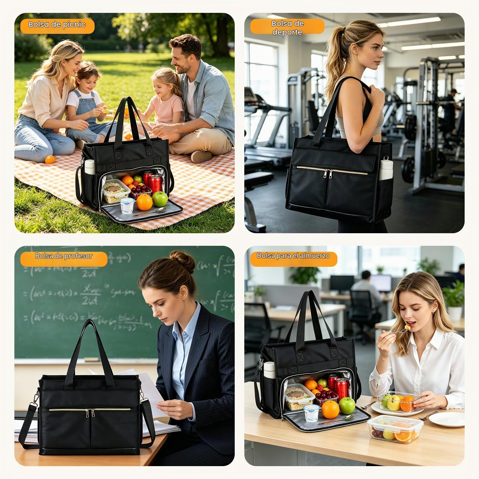 2 en 1 Bolso de Mano para Ordenador portátil de 15,6 pulgadas | Bolsa de Almuerzo para Mujer,Bolso de Trabajo Elegante con compartimento aislado para el Trabajo,la Universidad,la Oficina