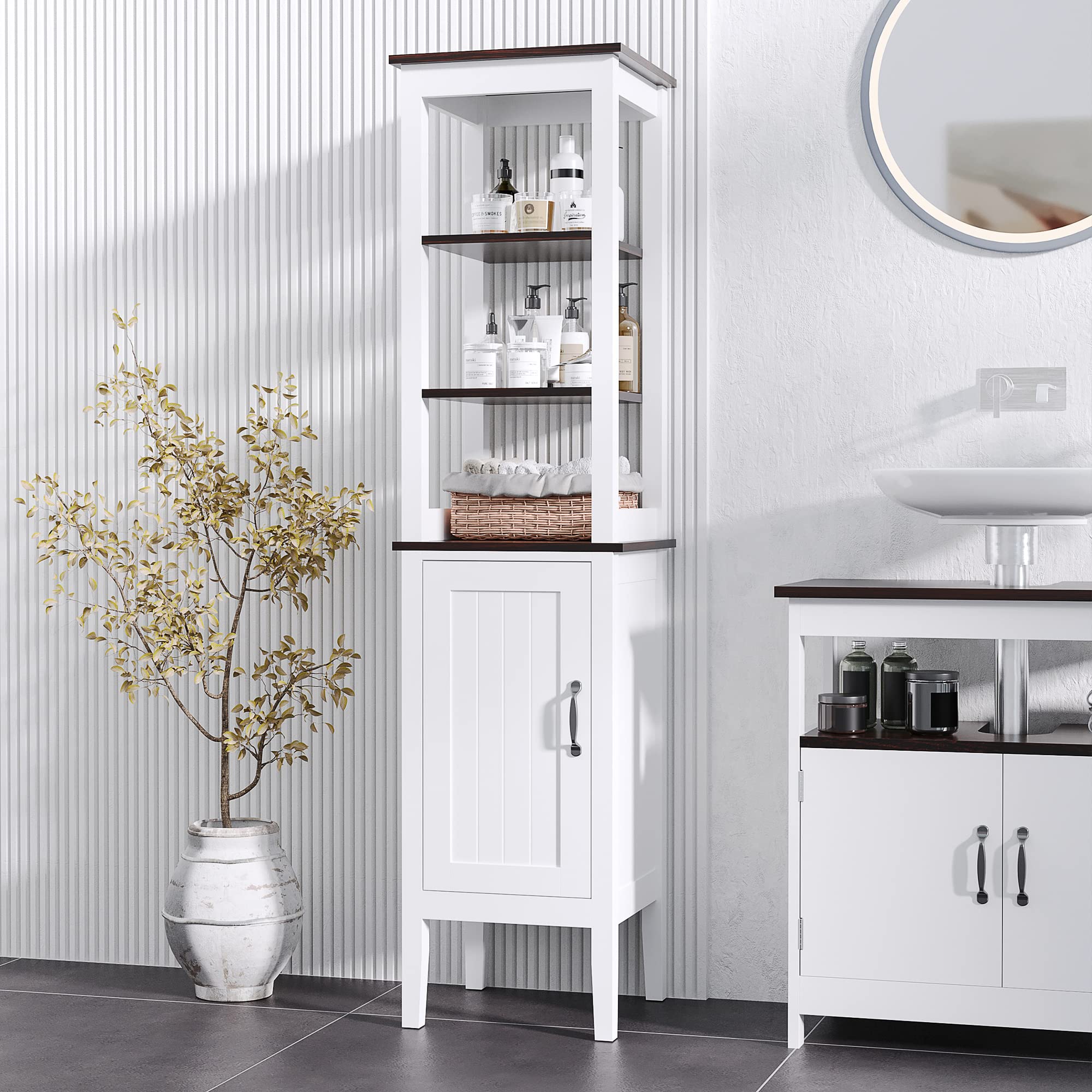 HOMCOM Mobile Bagno Alto Stretto con 3 Ripiani Aperti 40x38x162.5 cm Bianco | Mobiletto Bagno Salvaspazio, Ripiano Regolabile, per Lavanderia