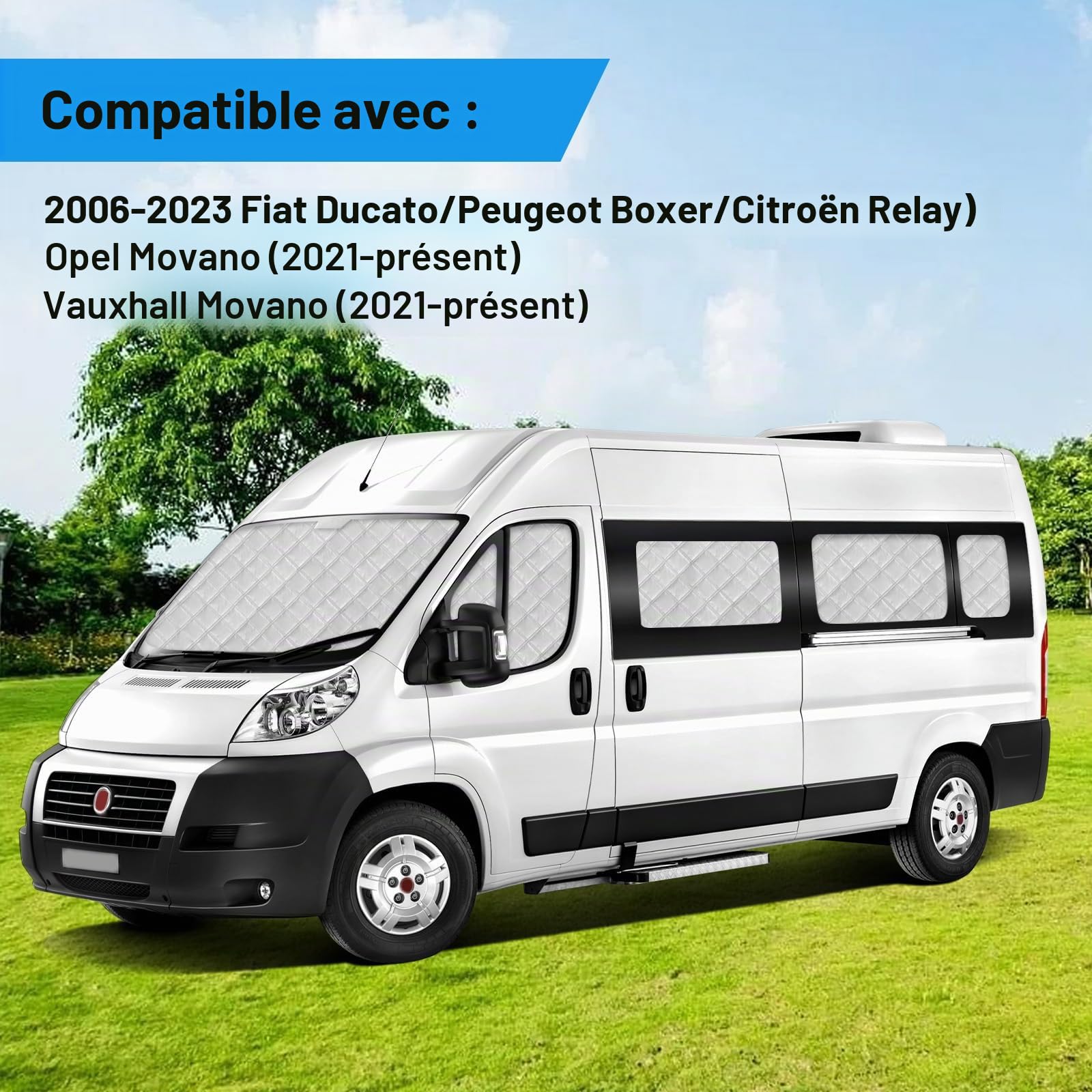 11 Pcs Pare-Soleil de Pare-Brise Voiture Remplacement pour Fiat Ducato/Peugeot Boxer/Citroen Relay 2006-2023, Cabine Conducteur à Tapis Thermique à Technologie Remplacement pour Opel Movano Nach 2021