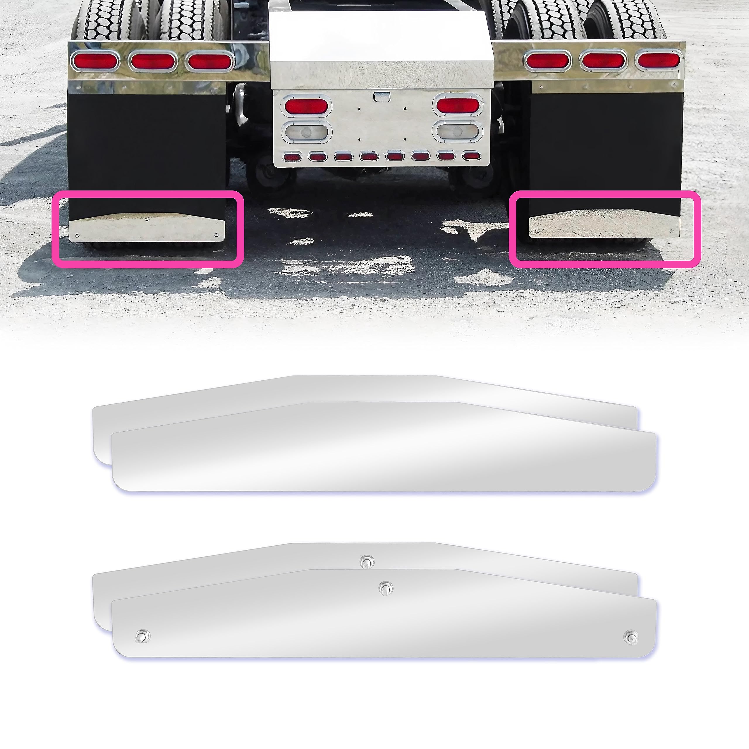 Mud Flap Weights, 1 Pair Stainless Steel Mud Flap Weights for Semi Trucks, 24" X 4"