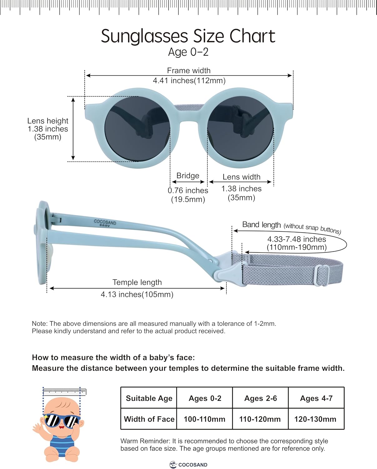COCOSAND Polarized Baby Sunglasses with Strap Soft Silicone Nose Pads Flexible for 0-24 Months Infant Toddler Girls Boys