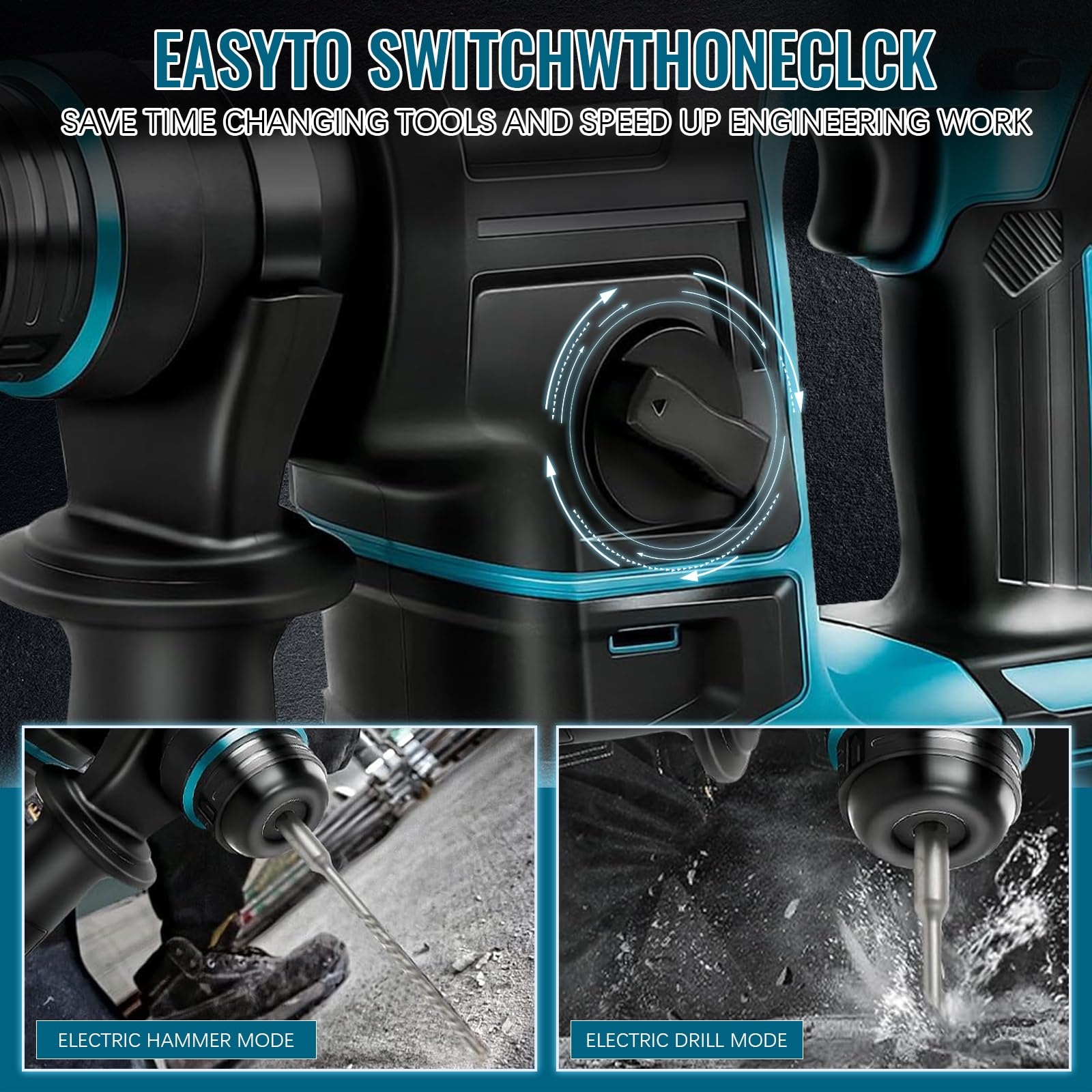 LIROPAU Martillo Perforador a Batería Compatible con Batería Makita 18V con 8 Brocas y Guantes, 2,2 J, 1400 U/min, 4200 bpm, SDS Plus Mandril para Uso Doméstico y Profesional (sin batería)