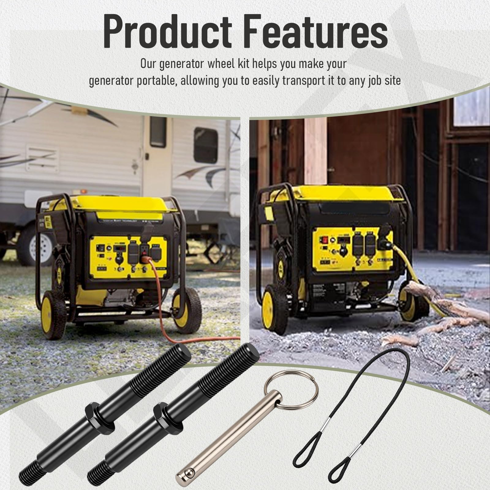 Kit de rueda de generador nunca plana de 8 pulgadas para generadores Predator 4000 6500 8750 W, equipado con un mango ajustable