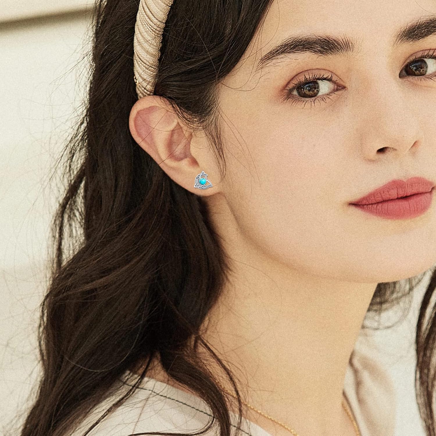 Celtic Moon Stud Earrings 925 Sterling Silver Crescent Earrings Celtic Knot Triangle Vintage Stud Earrings Good Luck irish gifts for women - Image 3