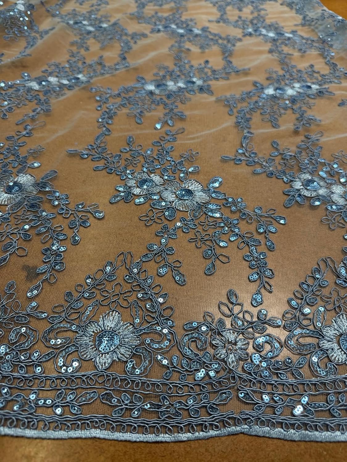 Sedona Designz Princess Lace Fabric – 48/50" Wide Embroidered Floral Lace with Scalloped Edges – Elegant Bridal, Wedding Dress, Evening Gown & Decorative Lace Material