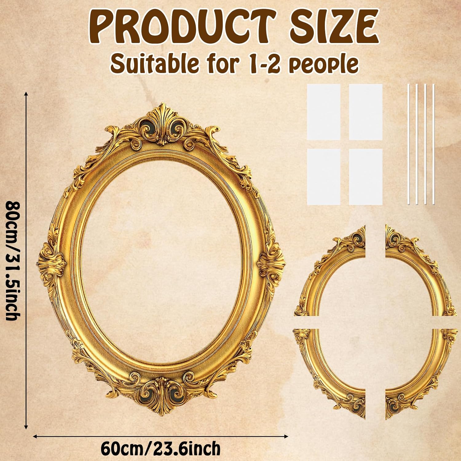 Large Photo Booth Props 31.5*23.62 Inch Gold Picture Selfie Frame Vintage Photo Round Frame Creative Friends Party Selfie Prop Corrugated Plastic Accessories for Wedding Birthday Bachelorette Supplies