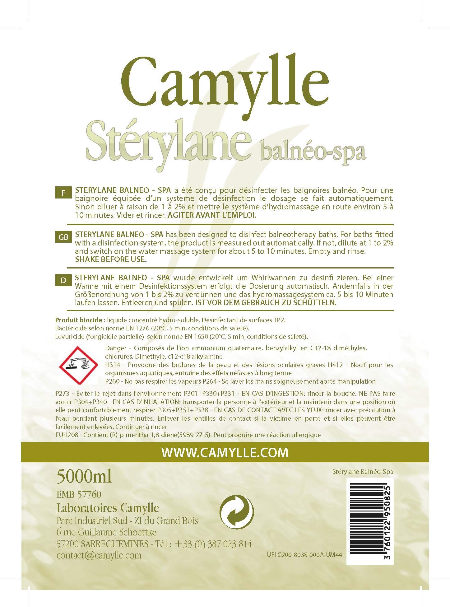 Camylle - Stérylane Balnéo - Desinfección de equipos de spa - - 5000ml
