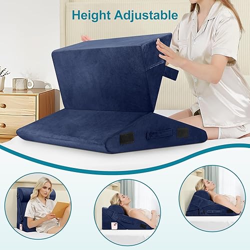 Miniatura 8 de Almohada de cuña de cama para apnea del sueño, 3 almohadas ajustables de cuña plegable de 9 y 12 pulgadas para dormir, alivio del dolor de espalda,