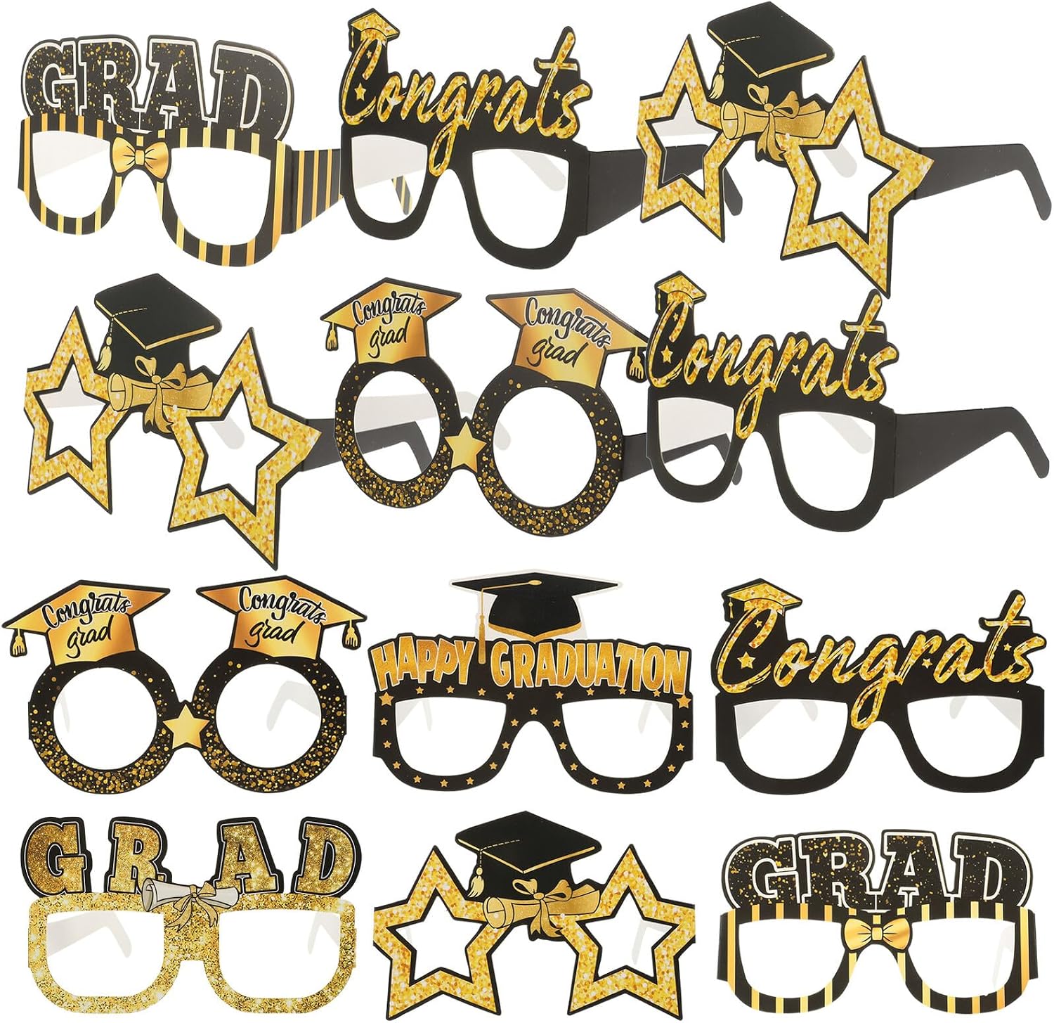 12pcs Graduation Paper Photo Glasses Frames Senior Year Party Decorations Fun Photobooth Props for Graduation Photography Accessories