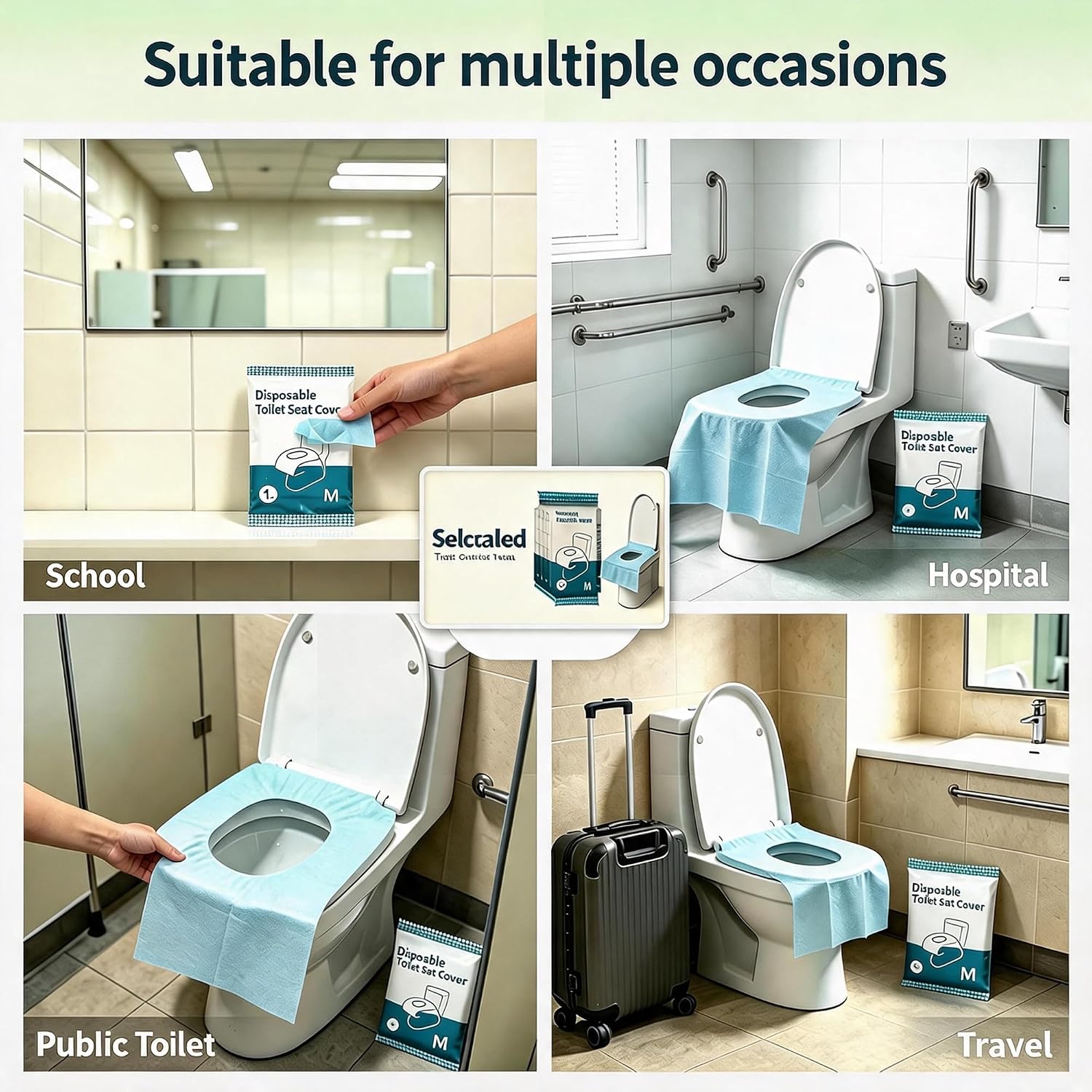 Adhesive Disposable Toilet Seat Covers,XL 50 Pack for Adults Kids