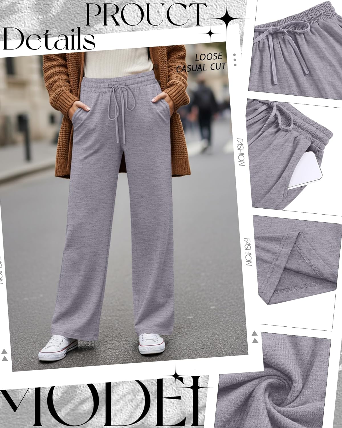 3 Pack Women's Wide Leg Yoga Pants, Casual Drawstring Sweatpants Elastic Waist Loose Lounge Pants with Pockets - Image 5