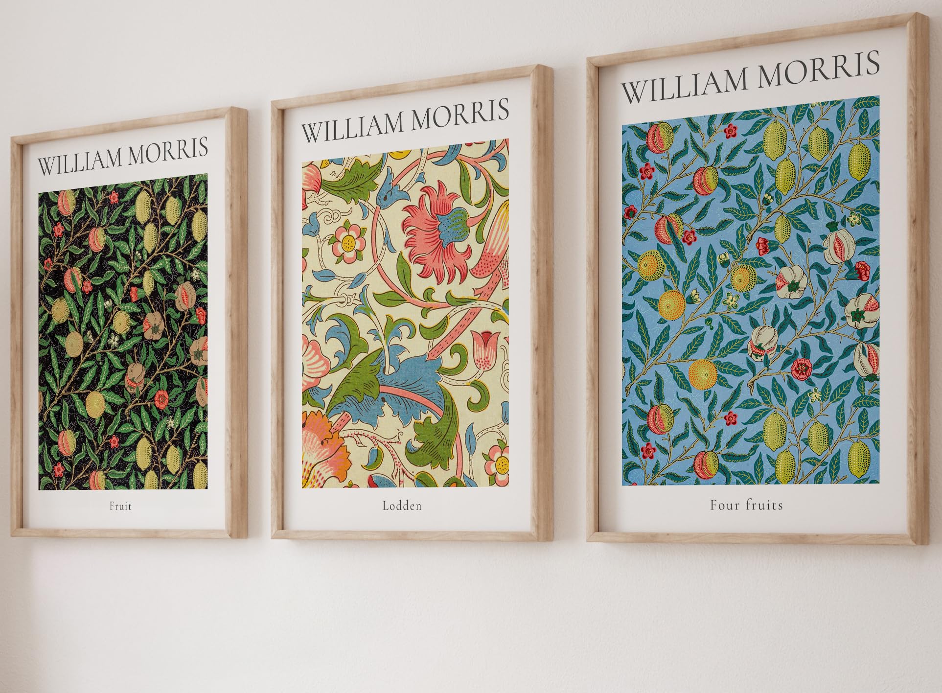 William Morris Set of 3 Unframed Prints, Art Nouveau Home Decor, Vintage Art, Botanical Flower Poster, Digital Art, Fruit Lodden Four Fruits (A2)