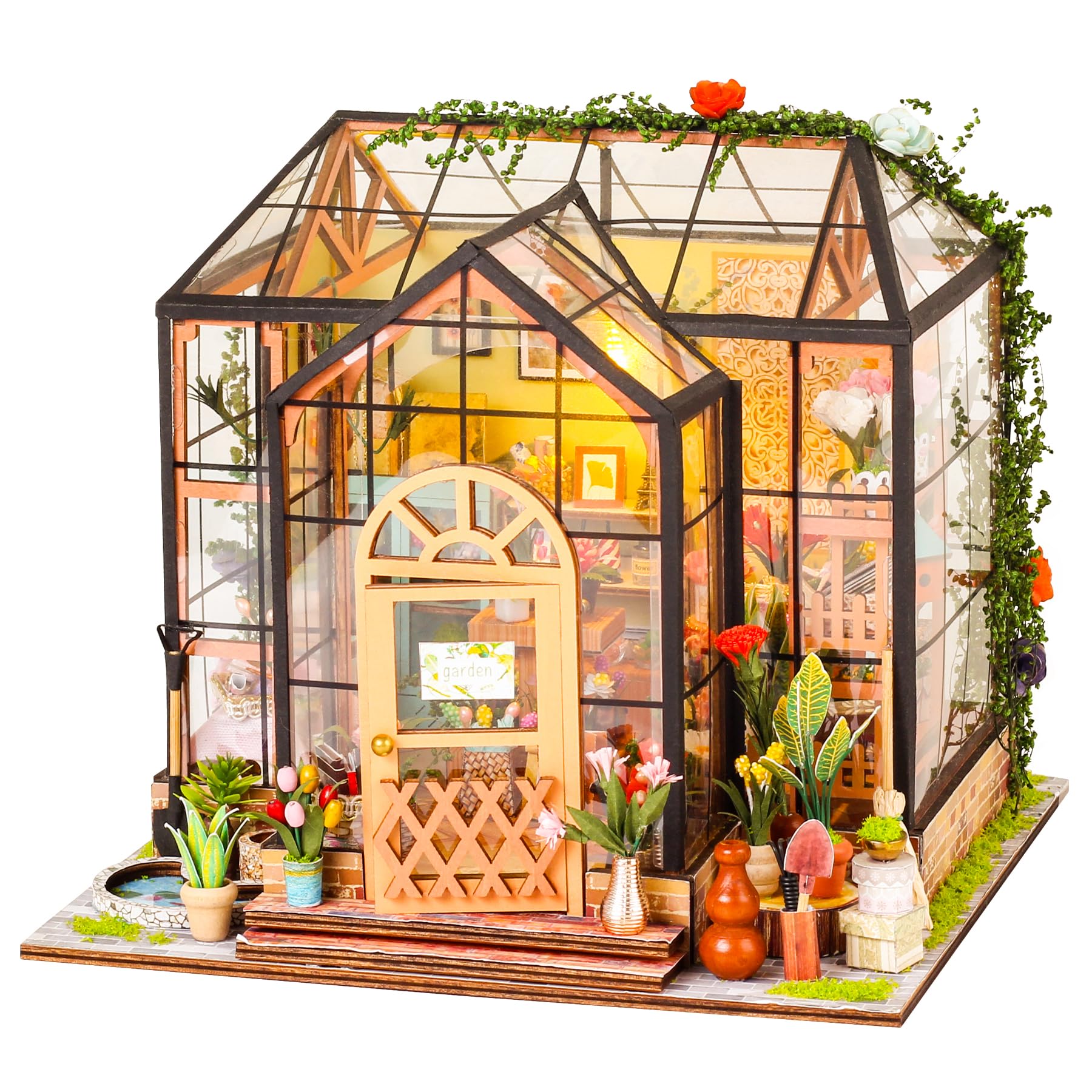 DIY Miniature House, Flower Shop Craft Dollhouse Kit Model Dollhouse Craft Set Birthday Gifts for Adults Women Girls Jennys Flower House โ image 1