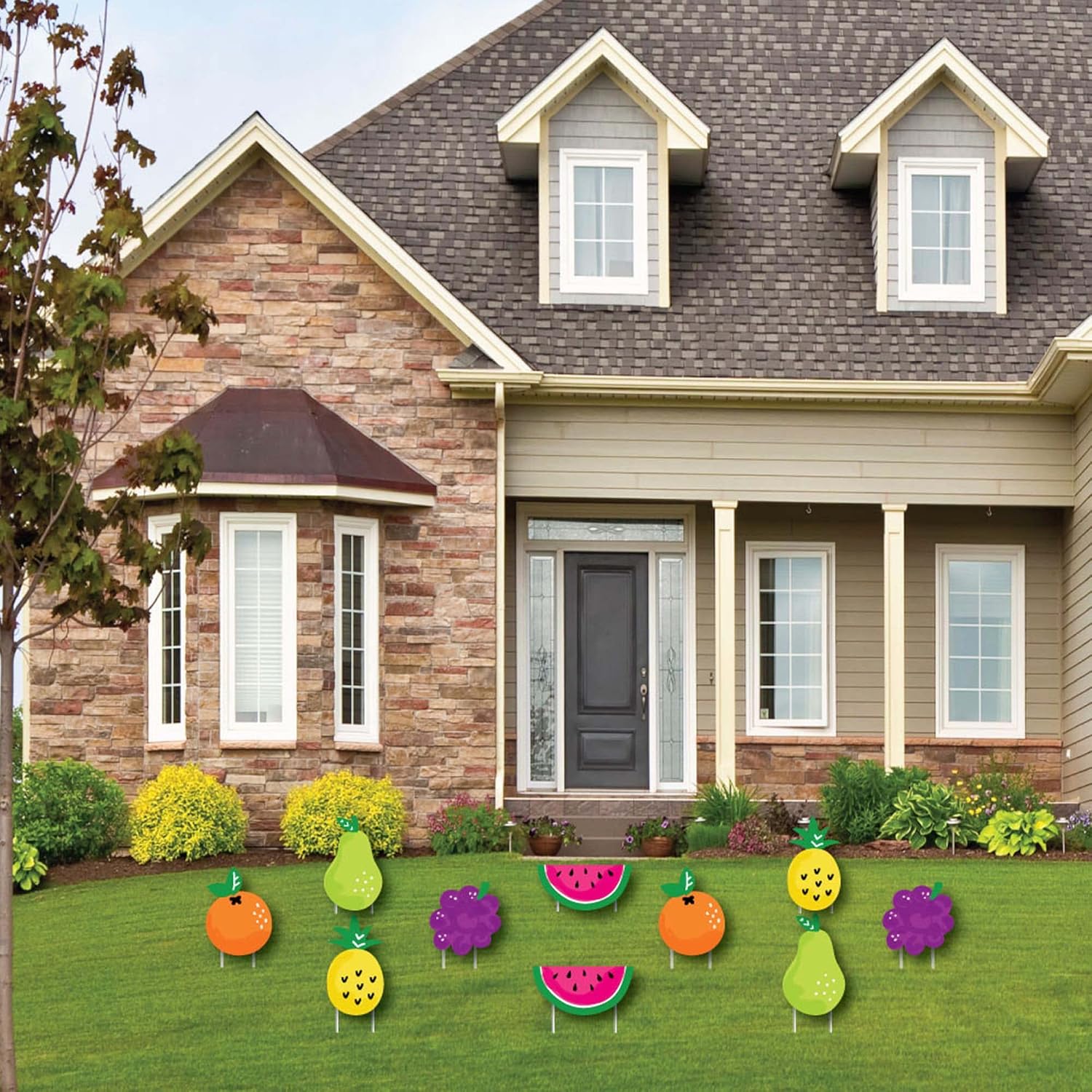 Big Dot of Happiness Tutti Fruity - Fruit Lawn Decorations - Outdoor Frutti Summer Baby Shower or Birthday Party Yard Decorations - 10 Piece