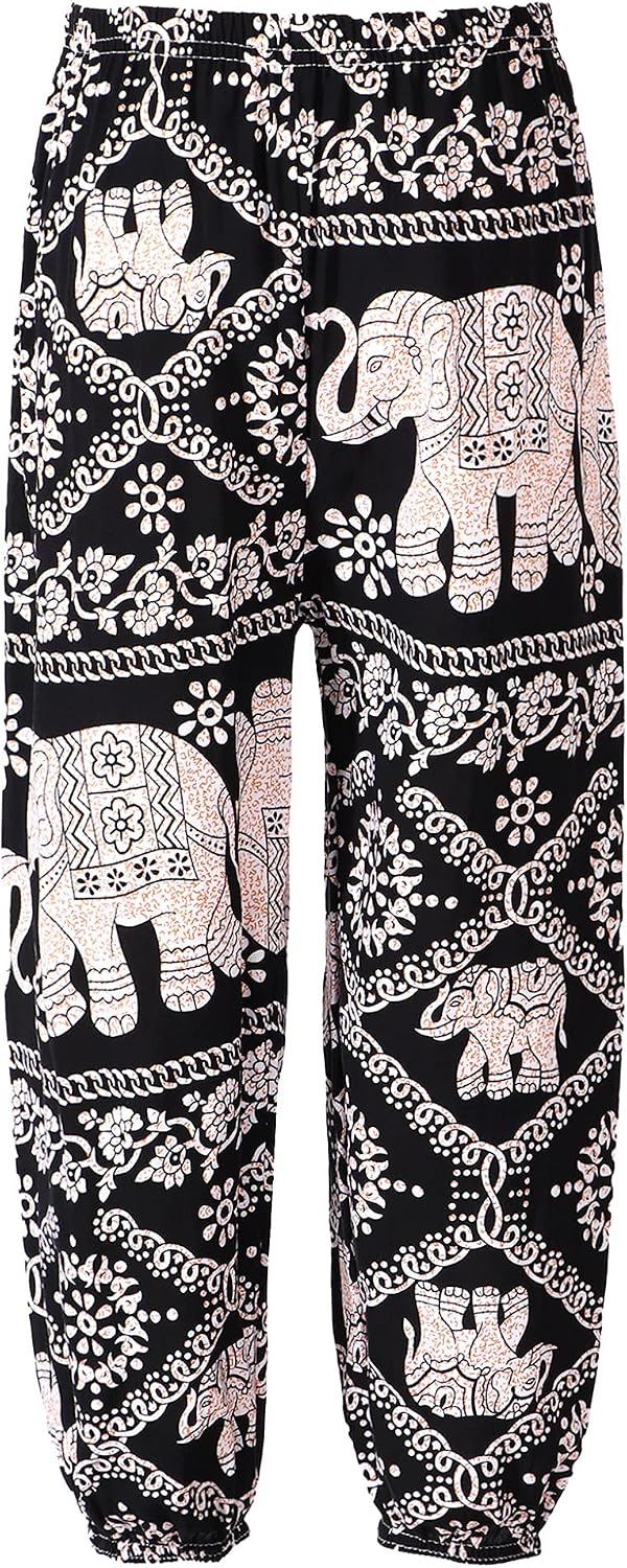 JanJean Kids Girls Boys Cotton Hippie Harem Loose Boho Style Trousers Casual Yoga Sport Harem Pants Long Bloomers