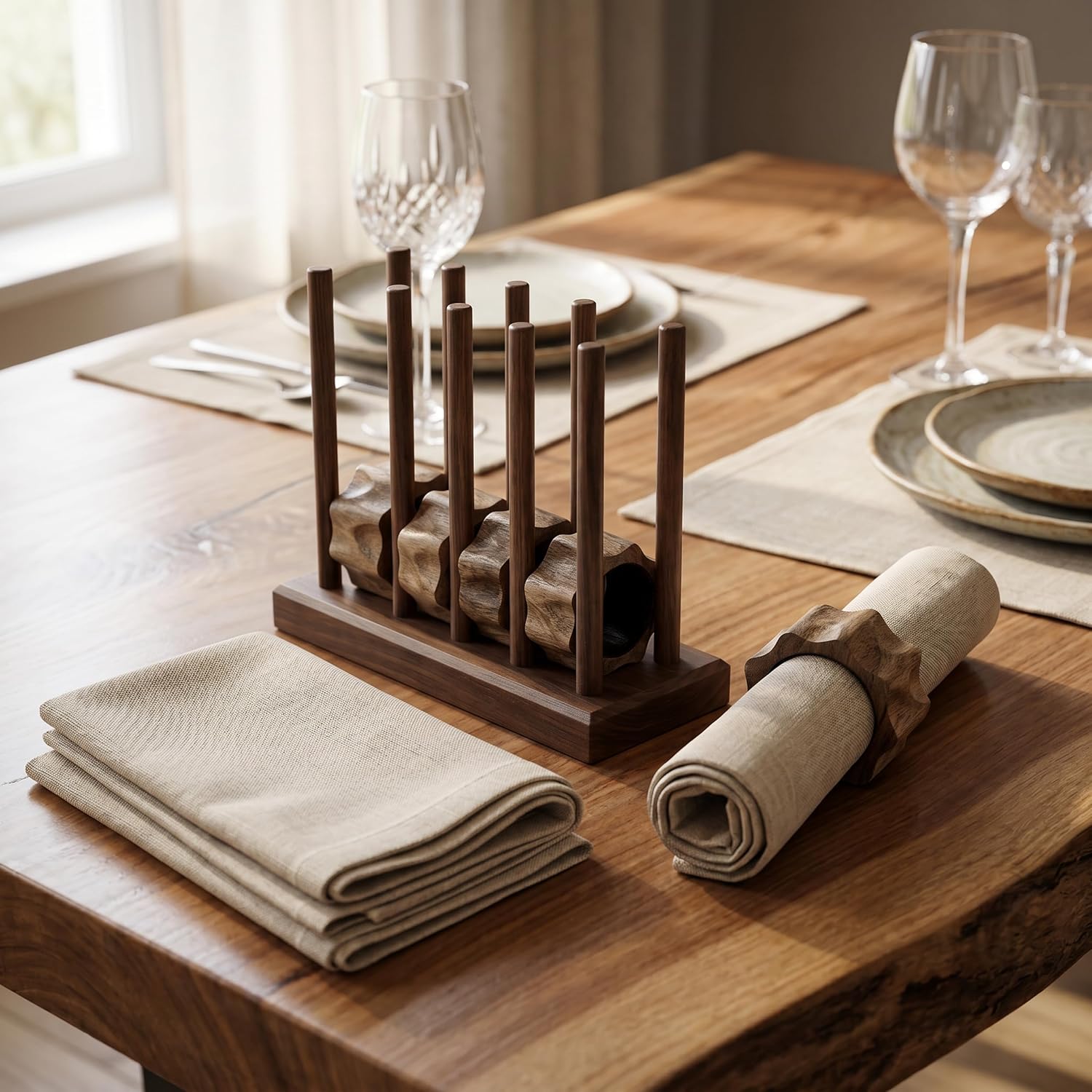 Lightnpro Natural Wooden Decorative Napkin Rings Set of 12, Serviette Napkin Rings Bulk for Party Decoration, Table Top Décor for Dinning Table, Everyday, Christmas, Easter Family Gatherings