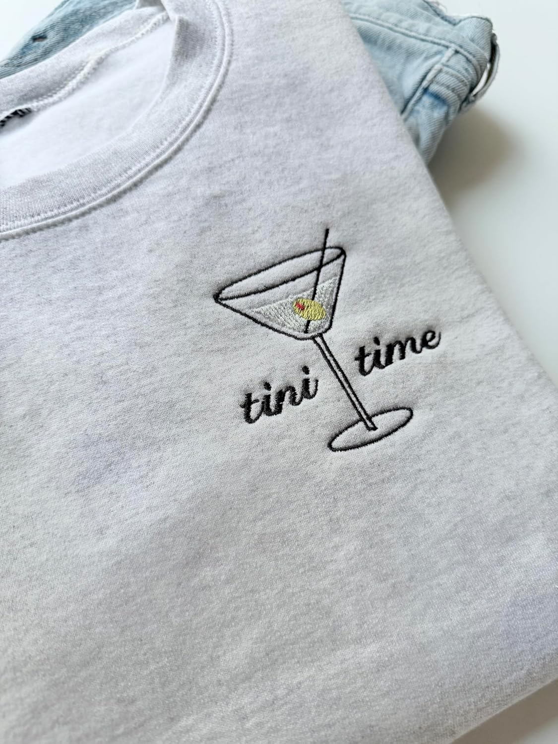 Embroidered Dirty Martini Sweatshirt, Martini Lover Gift, Tini Time Crewneck Gray
