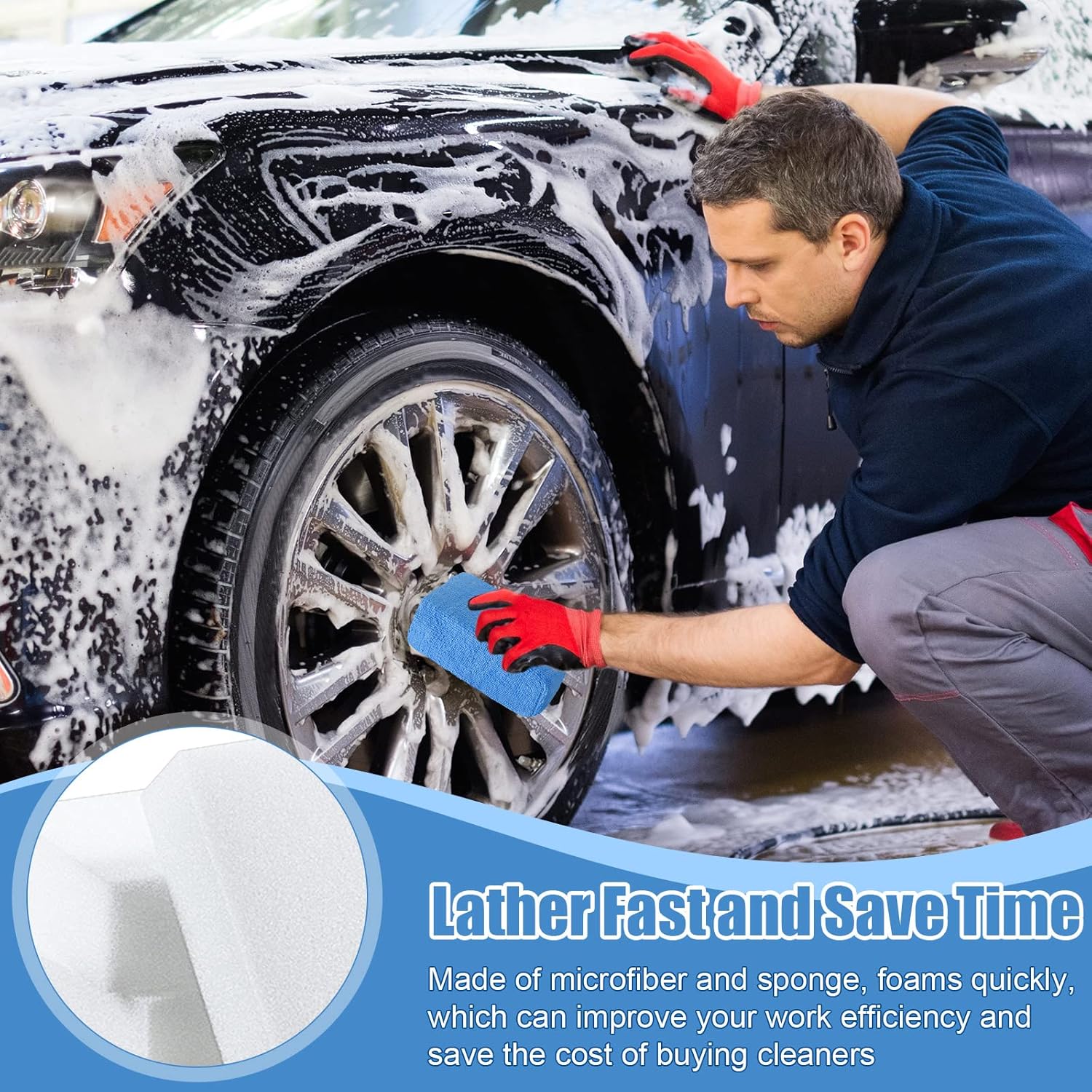 Riakrum 32 Pcs Microfiber Applicator Pads Soft Microfiber Foam Buffing Car Detailing Pads for Wax Ceramic Coating Polish Reusable Car Wash Sponge Tire Shine Applicator(Blue)